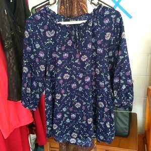 Flower Pattern 3/4 Sleeve Blouse
